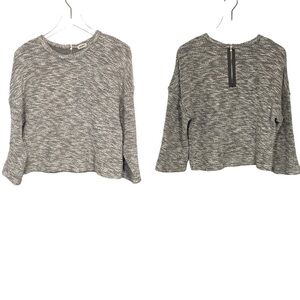 L’agence Black/White Tweed Pullover Sweater Exposed Back Zipper Cropped Size XS